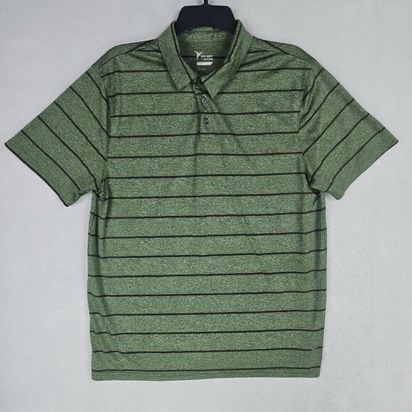Old Navy Active Go-Dry Polo Shirt Mens L Green Striped Lightweight Jersey Knit - Picture 1 of 9